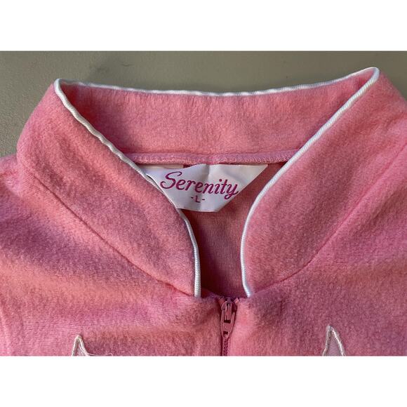 VTG Serenity Zip Robe Womens Large Pink Brushed Acetate Tricot 60s 70s Housecoat - Picture 10 of 13